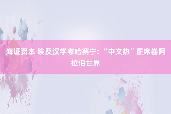 海证资本 埃及汉学家哈赛宁: “中文热”正席卷阿拉伯世界